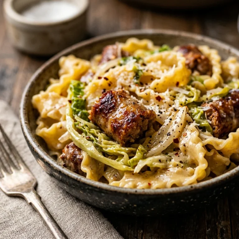 Creamy Cabbage Pasta Sausage Easy Budget $10 Feed Family 4