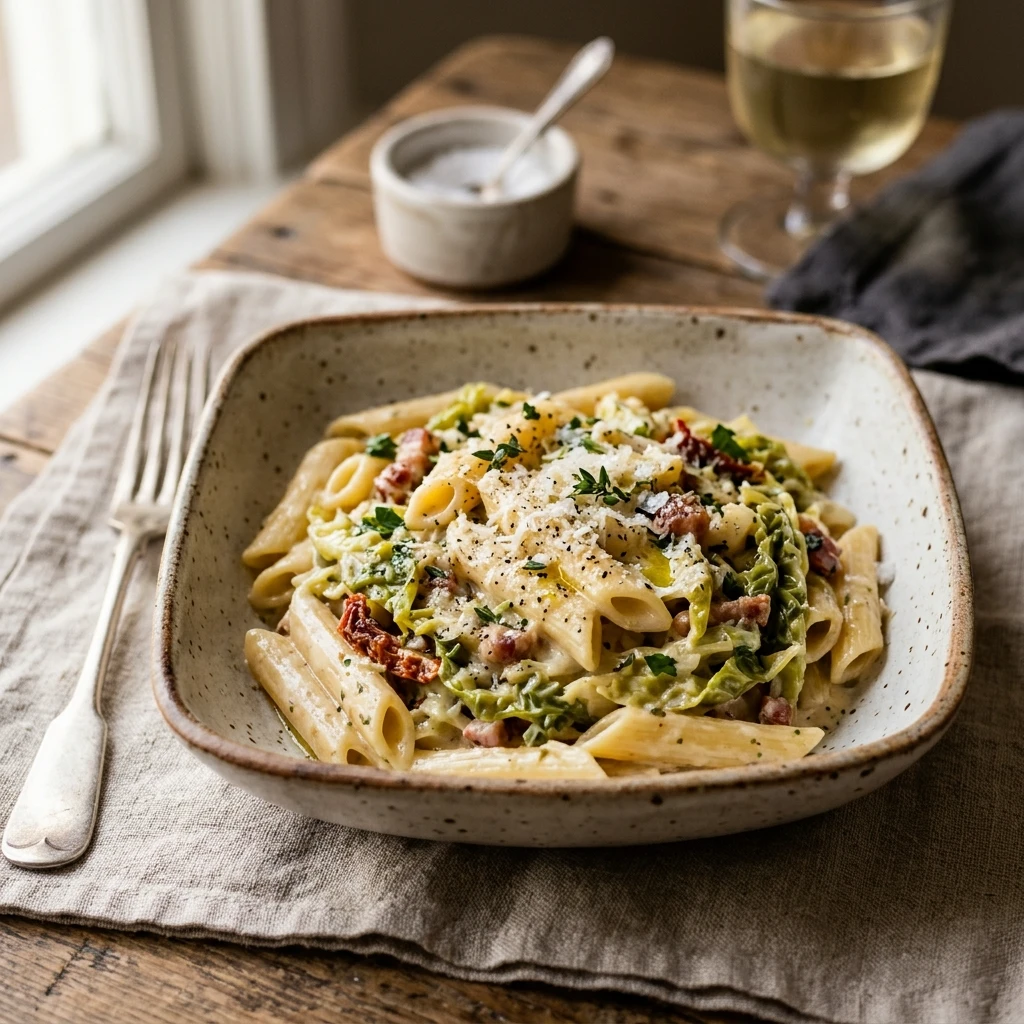 Creamy Cabbage Pasta Tuscan Easy Budget $10 Feed Family 4