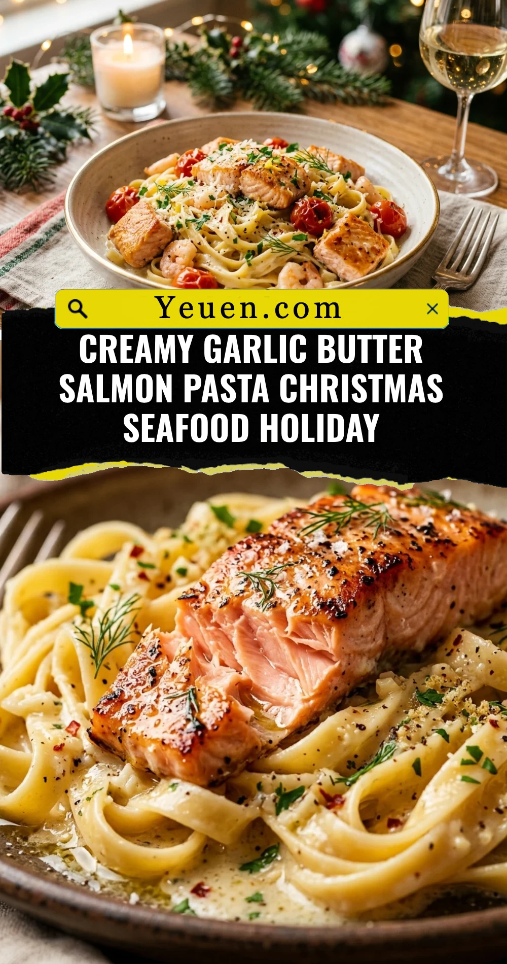 Creamy Garlic Butter Salmon Pasta Christmas Seafood Holiday