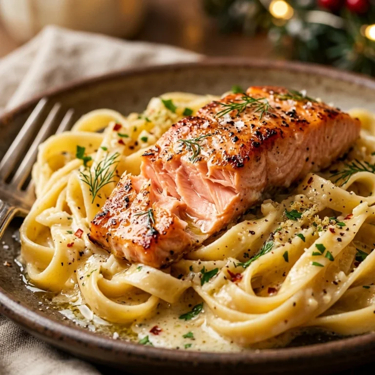 Creamy Garlic Butter Salmon Pasta Christmas Seafood Holiday