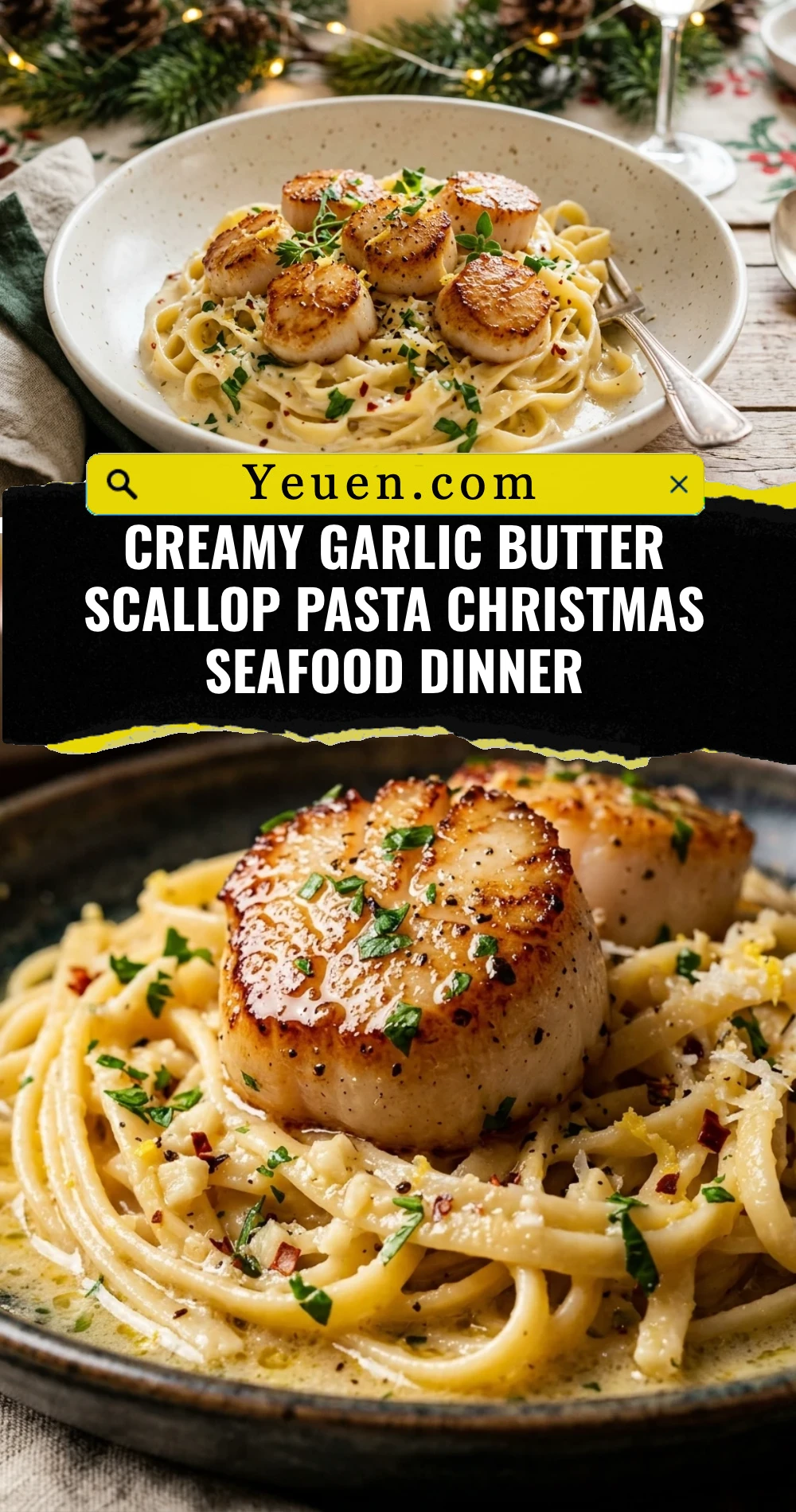 Creamy Garlic Butter Scallop Pasta Christmas Seafood Dinner