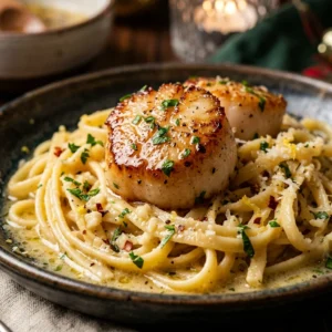 Creamy Garlic Butter Scallop Pasta Christmas Seafood Dinner