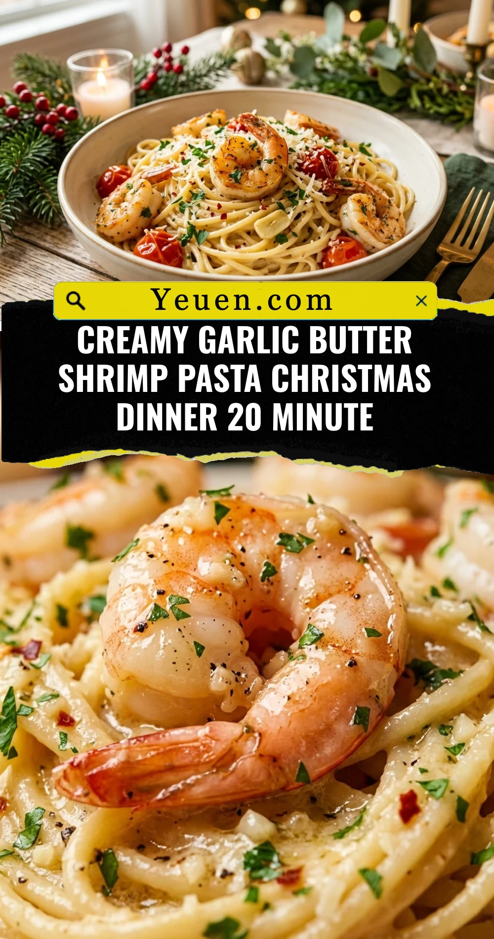 Creamy Garlic Butter Shrimp Pasta Christmas Dinner 20 Minute