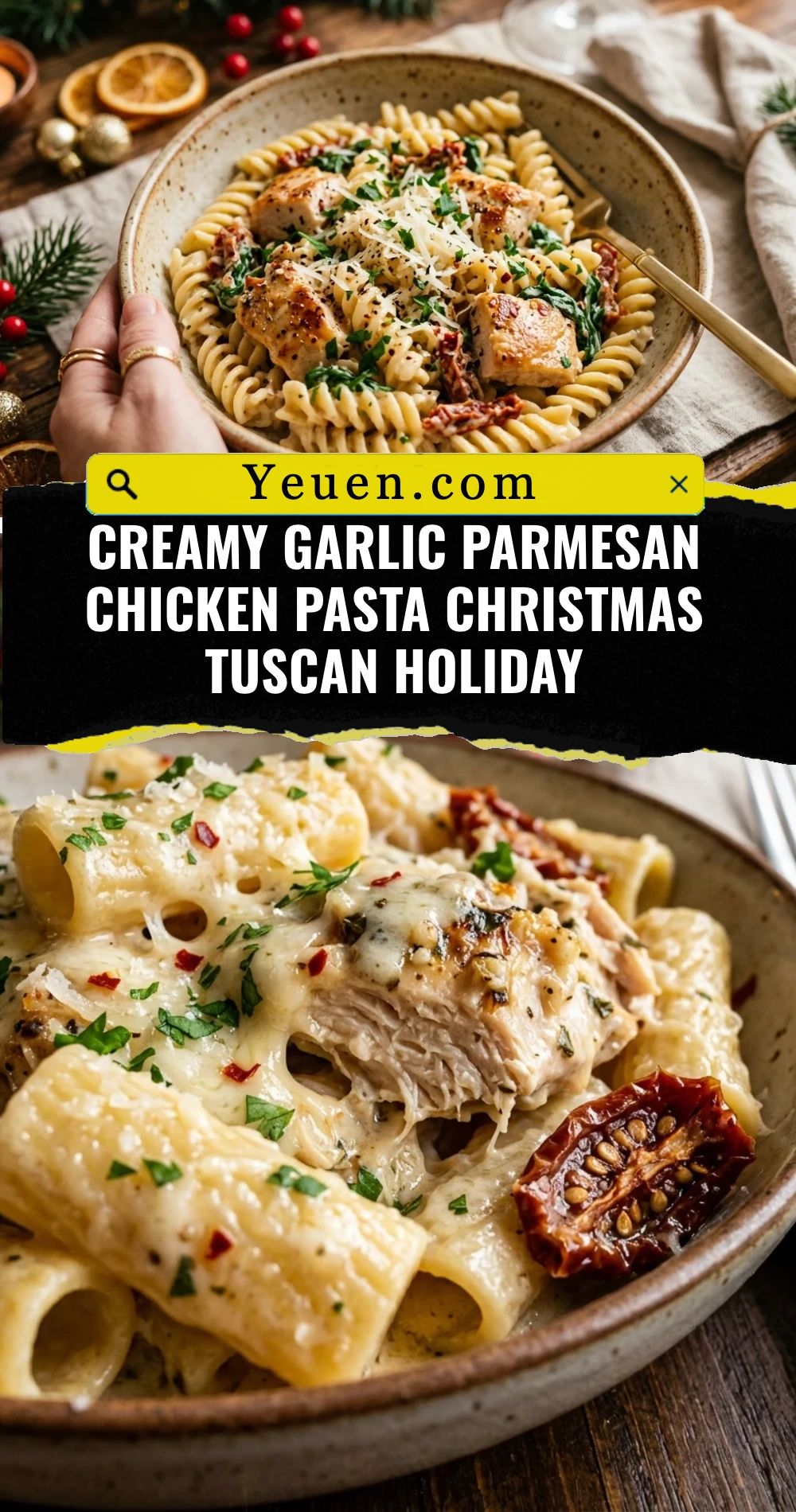 Creamy Garlic Parmesan Chicken Pasta Christmas Tuscan Holiday