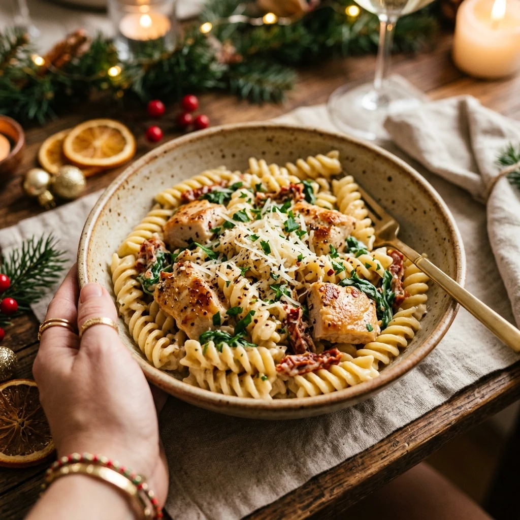 Creamy Garlic Parmesan Chicken Pasta Christmas Tuscan Holiday