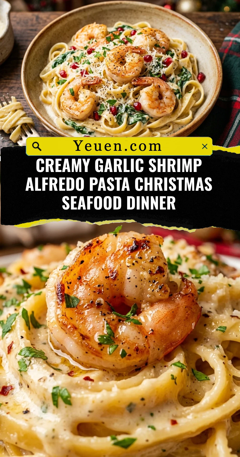 Creamy Garlic Shrimp Alfredo Pasta Christmas Seafood Dinner