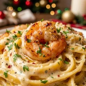 Creamy Garlic Shrimp Alfredo Pasta Christmas Seafood Dinner