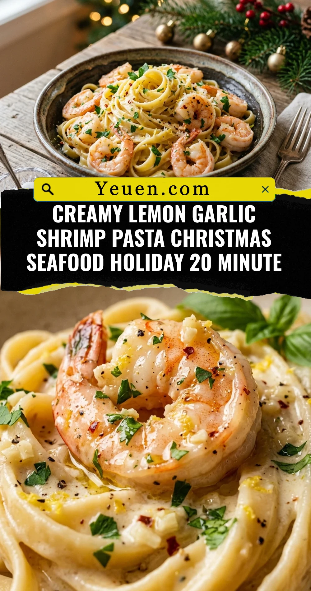Creamy Lemon Garlic Shrimp Pasta Christmas Seafood Holiday 20 Minute