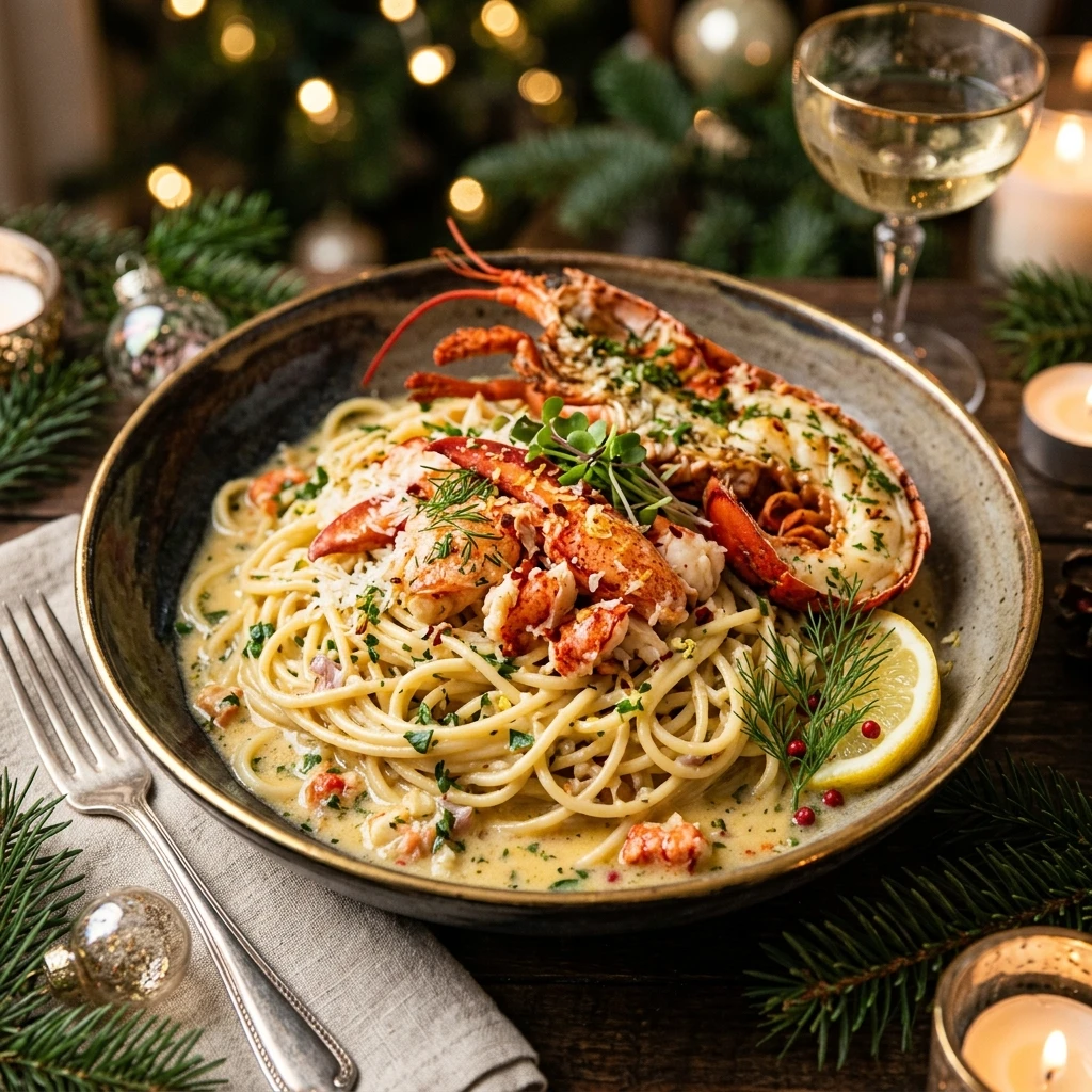 Creamy Lobster Pasta Christmas Garlic Butter Seafood Luxury Holiday