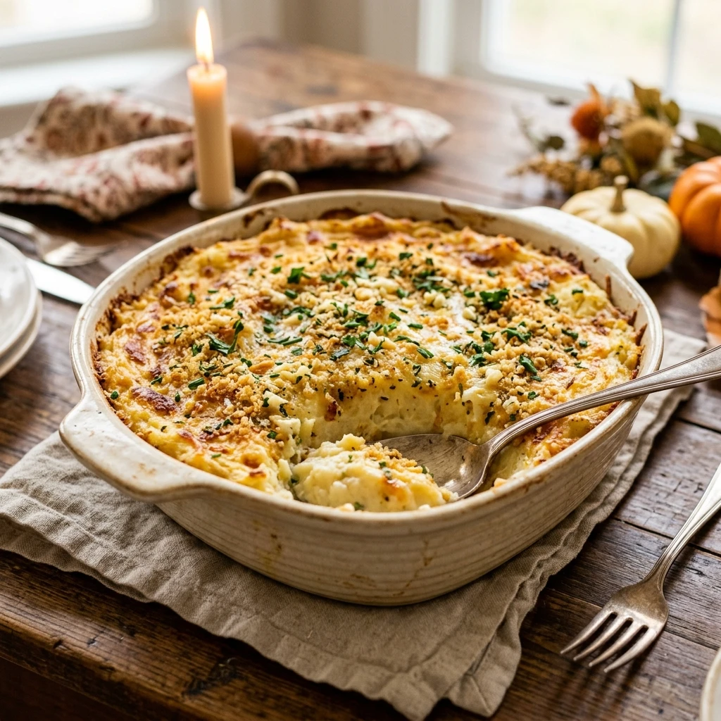 Creamy Make Ahead Mashed Potatoes Casserole With Garlic Thanksgiving