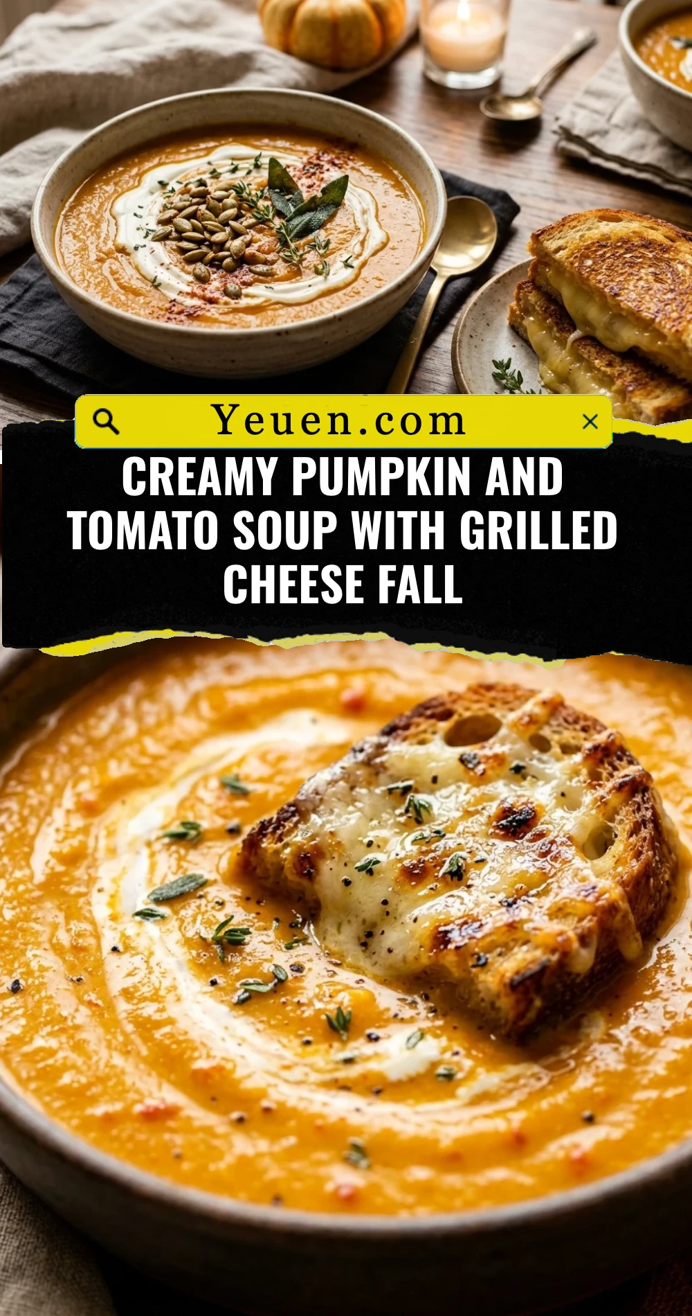 Creamy Pumpkin And Tomato Soup With Grilled Cheese Fall