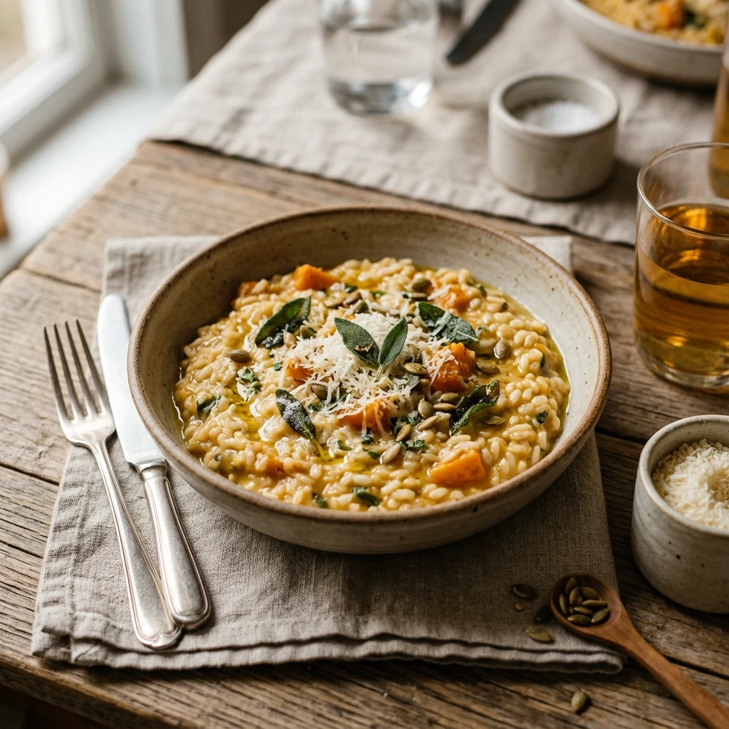 Creamy Pumpkin Risotto With Parmesan And Sage Fall Dinner