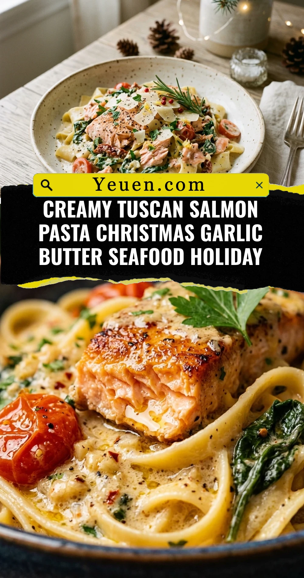 Creamy Tuscan Salmon Pasta Christmas Garlic Butter Seafood Holiday