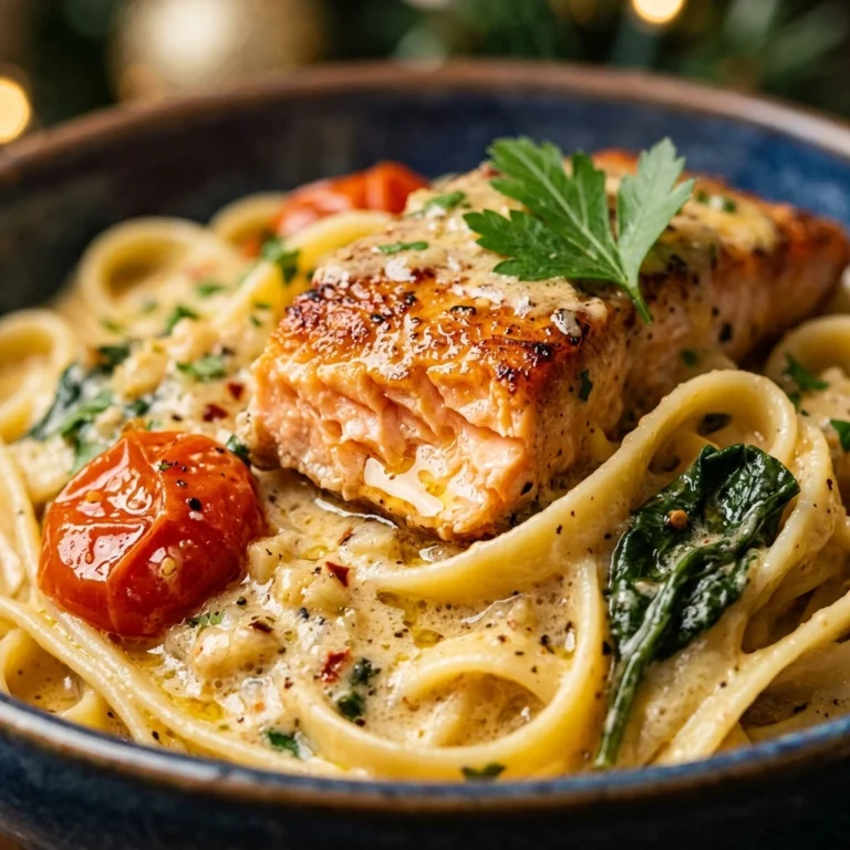 Creamy Tuscan Salmon Pasta Christmas Garlic Butter Seafood Holiday