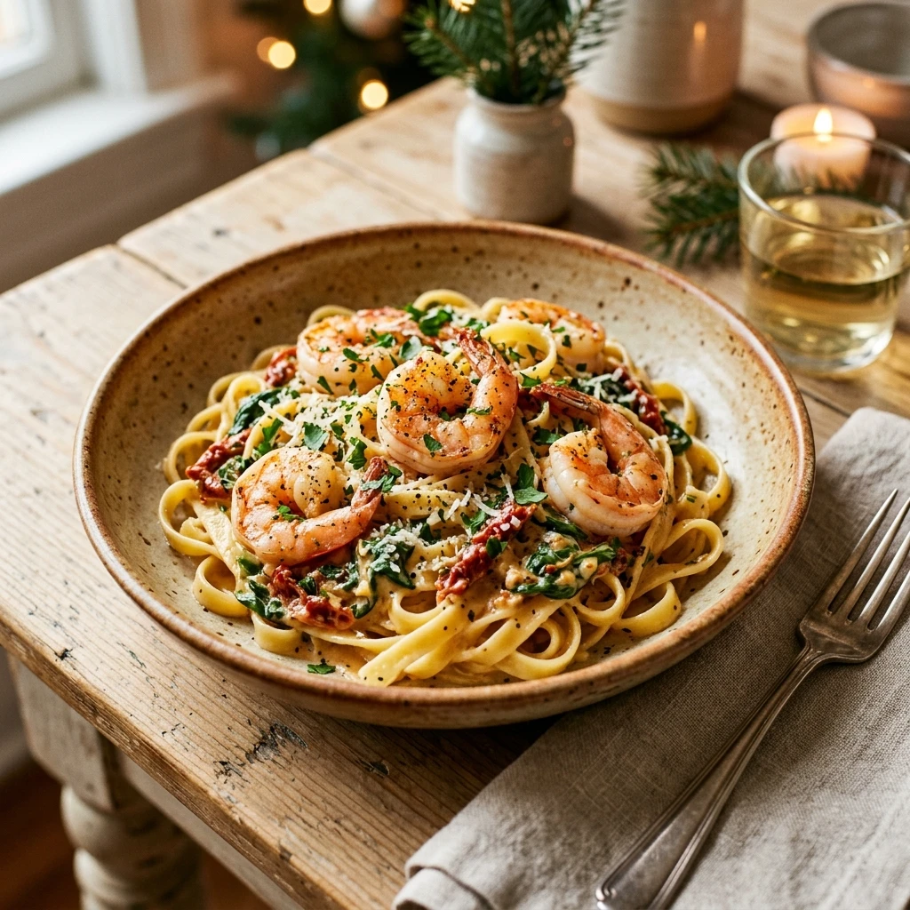 Creamy Tuscan Shrimp Pasta Christmas Garlic Butter Seafood