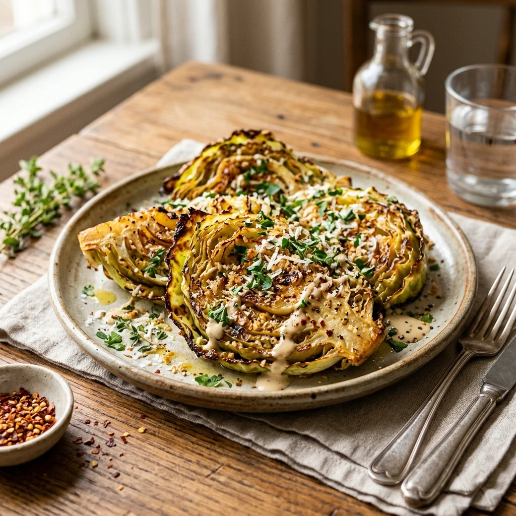 Crispy Cabbage Steaks Garlic Easy Budget $10 Feed Family 4