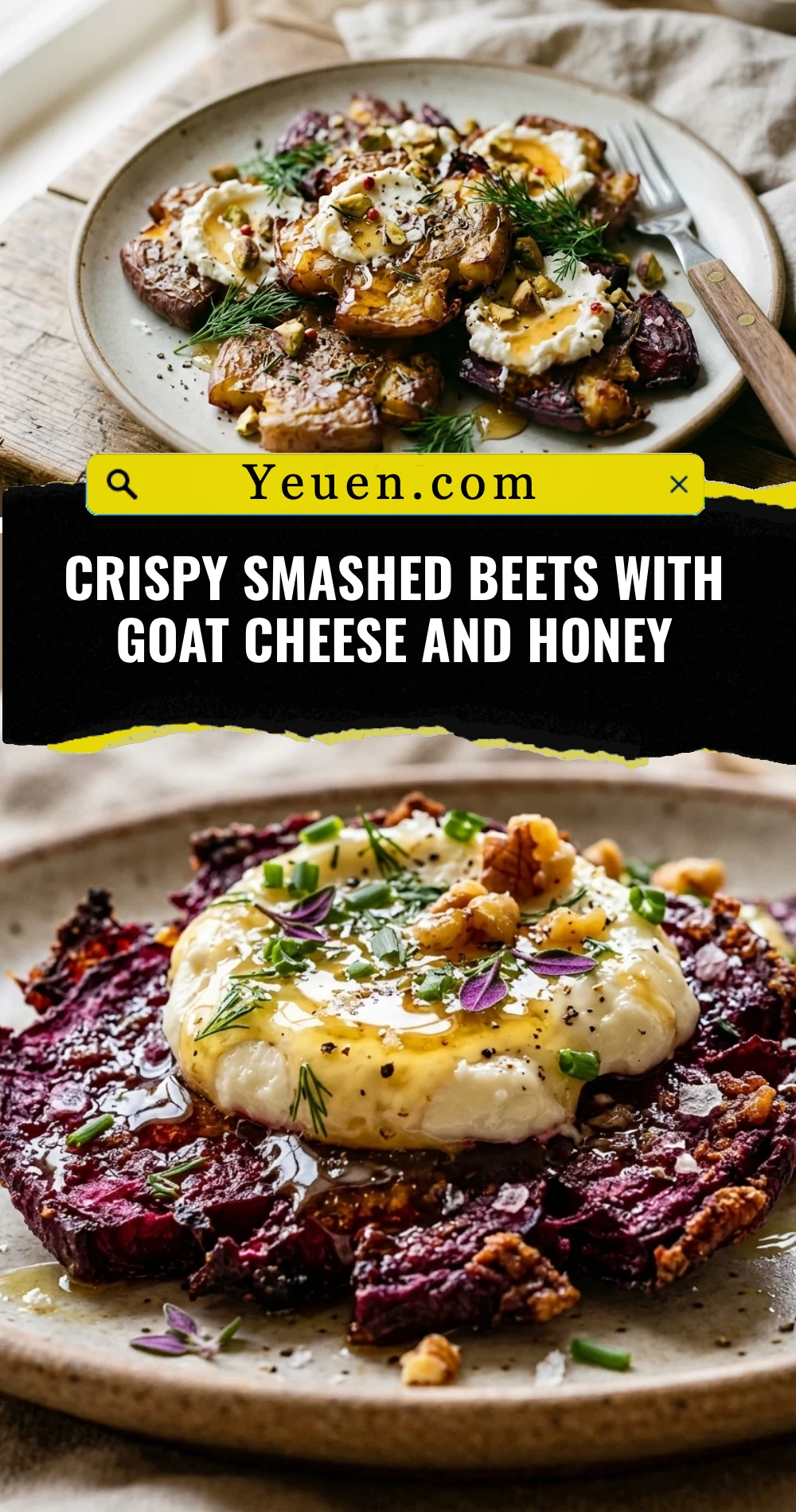 Crispy Smashed Beets With Goat Cheese And Honey