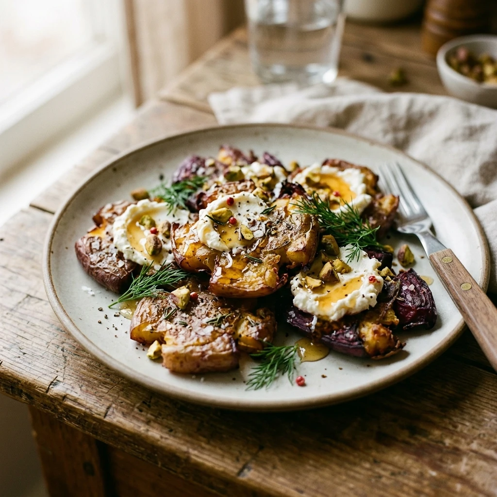 Crispy Smashed Beets With Goat Cheese And Honey