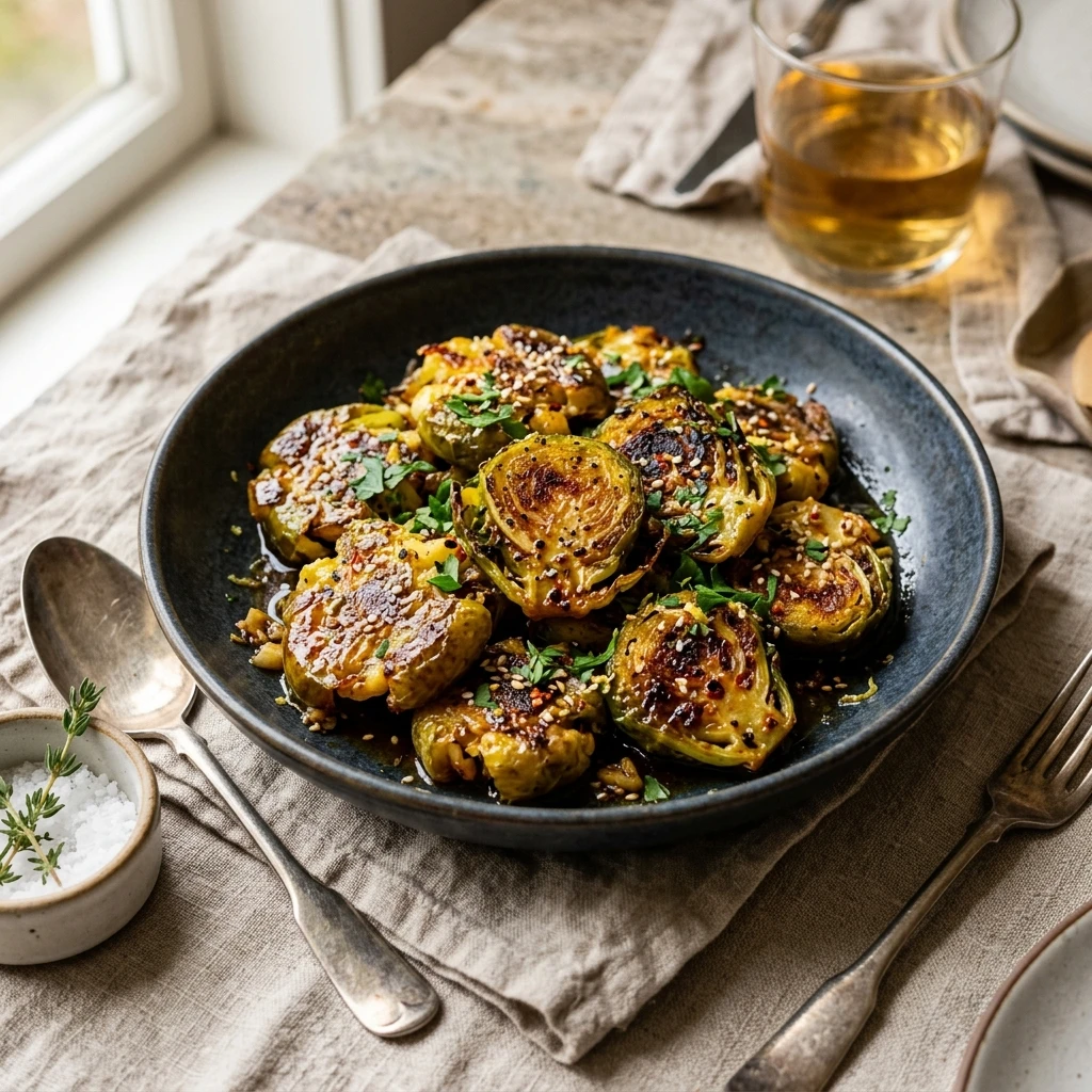 Crispy Smashed Brussels Sprouts With Honey Garlic