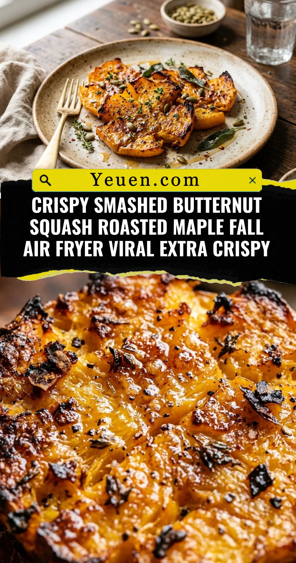 Crispy Smashed Butternut Squash Roasted Maple Fall Air Fryer Viral Extra Crispy
