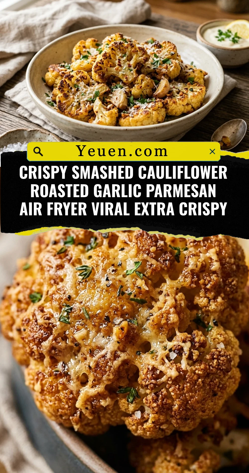 Crispy Smashed Cauliflower Roasted Garlic Parmesan Air Fryer Viral Extra Crispy