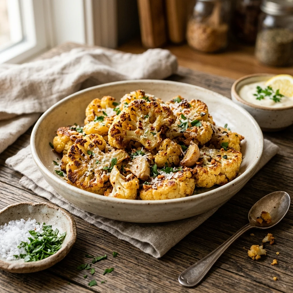 Crispy Smashed Cauliflower Roasted Garlic Parmesan Air Fryer Viral Extra Crispy