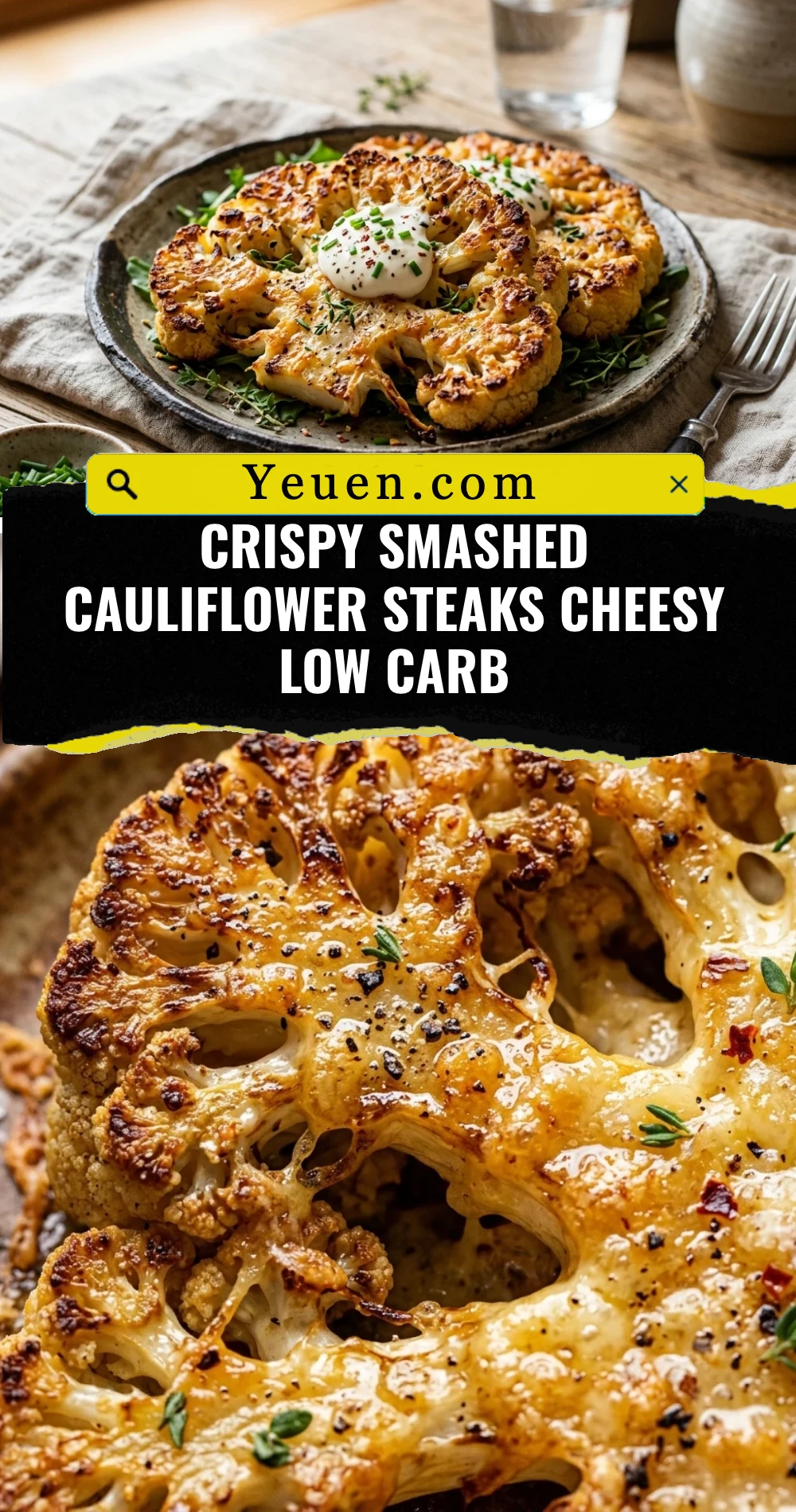 Crispy Smashed Cauliflower Steaks Cheesy Low Carb