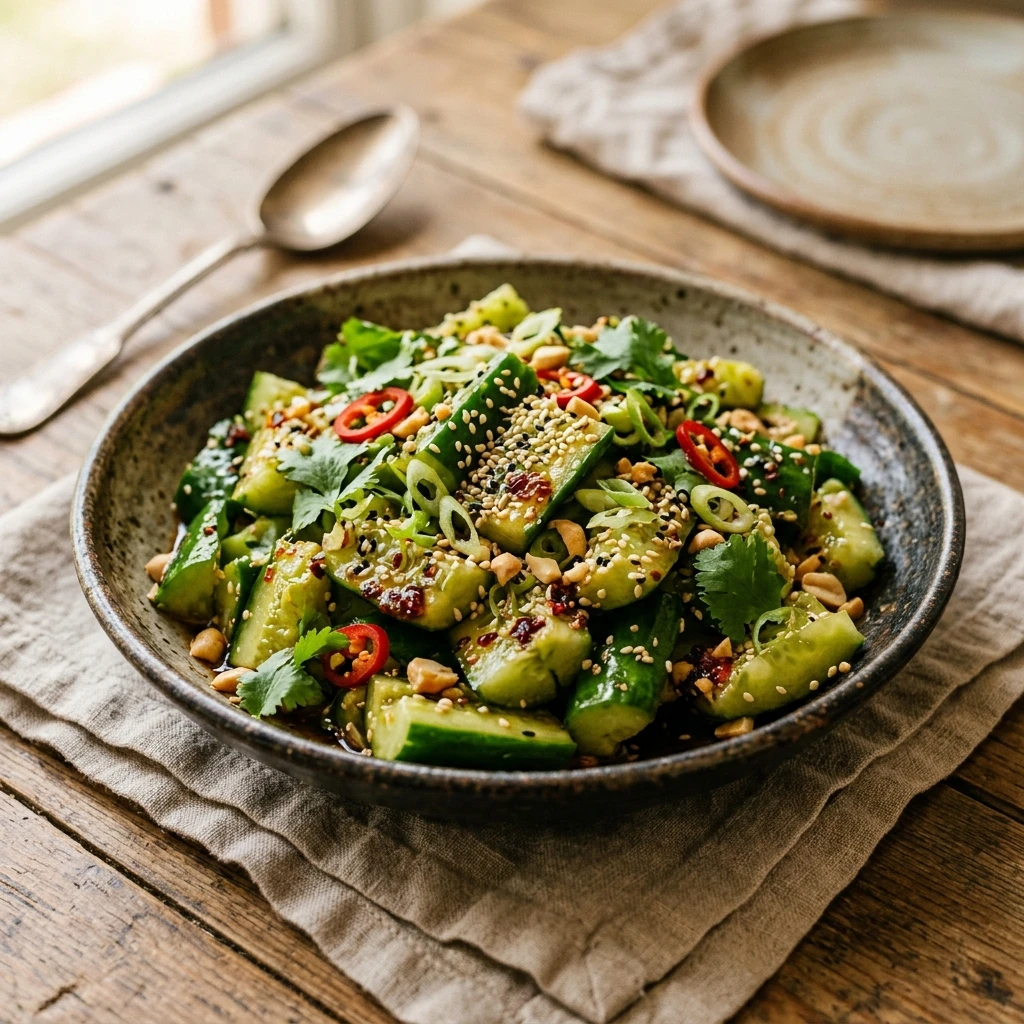 Crispy Smashed Cucumber Salad Asian 10 Minute