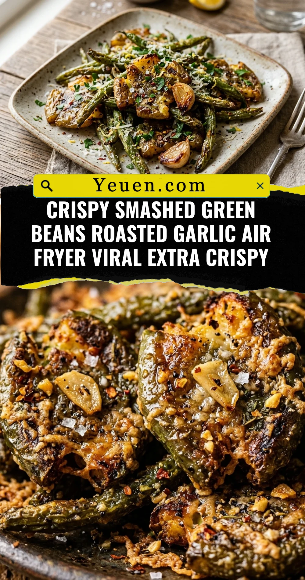 Crispy Smashed Green Beans Roasted Garlic Air Fryer Viral Extra Crispy