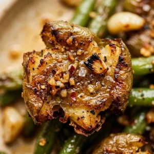 Crispy Smashed Green Beans With Garlic Butter