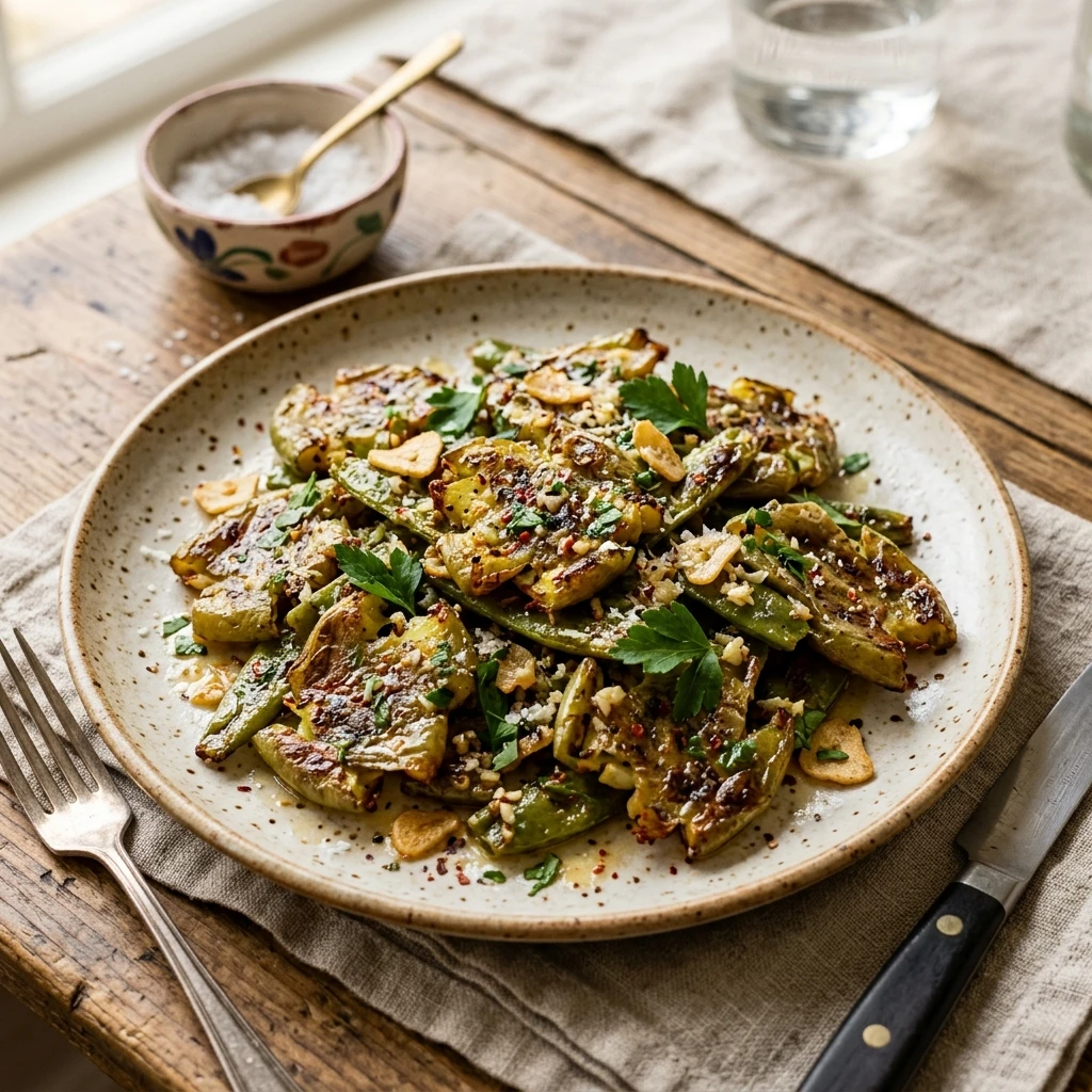 Crispy Smashed Green Beans With Garlic Butter