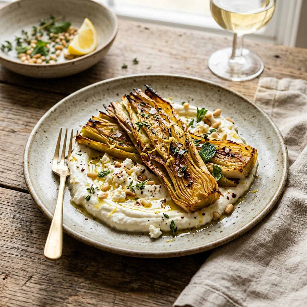 Crispy Smashed Leeks With Creamy Feta