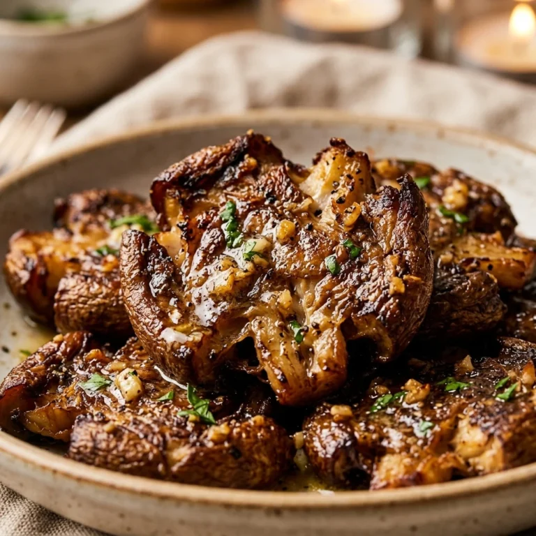 Crispy Smashed Mushrooms Garlic Butter Steak Style