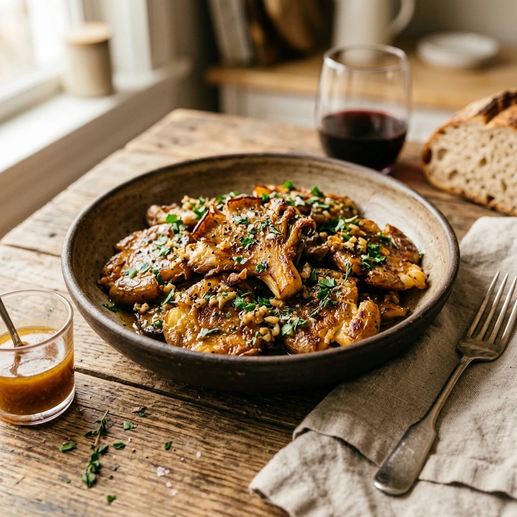 Crispy Smashed Mushrooms Garlic Butter Steak Style