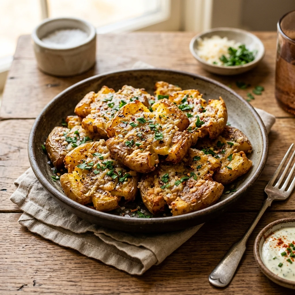 Crispy Smashed Potatoes Air Fryer Extra Crispy Garlic Parmesan Viral