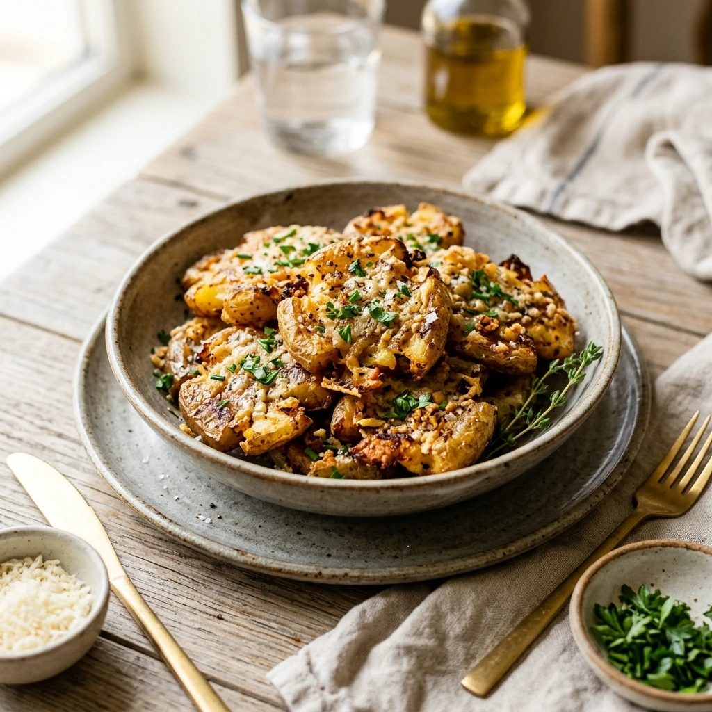 Crispy Smashed Potatoes Air Fryer Extra Crispy Garlic Parmesan Viral