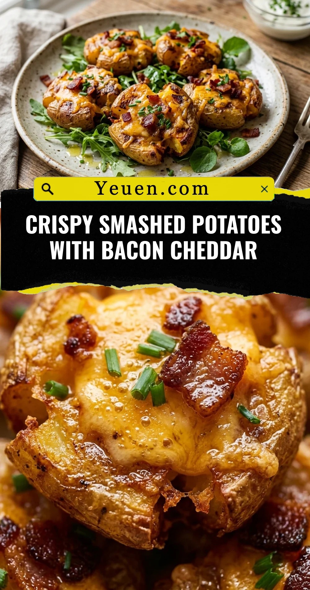 Crispy Smashed Potatoes With Bacon Cheddar
