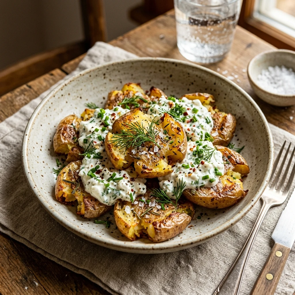 Crispy Smashed Potatoes With Cottage Cheese High Protein