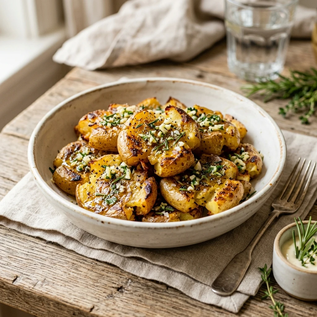 Crispy Smashed Potatoes With Garlic And Herbs