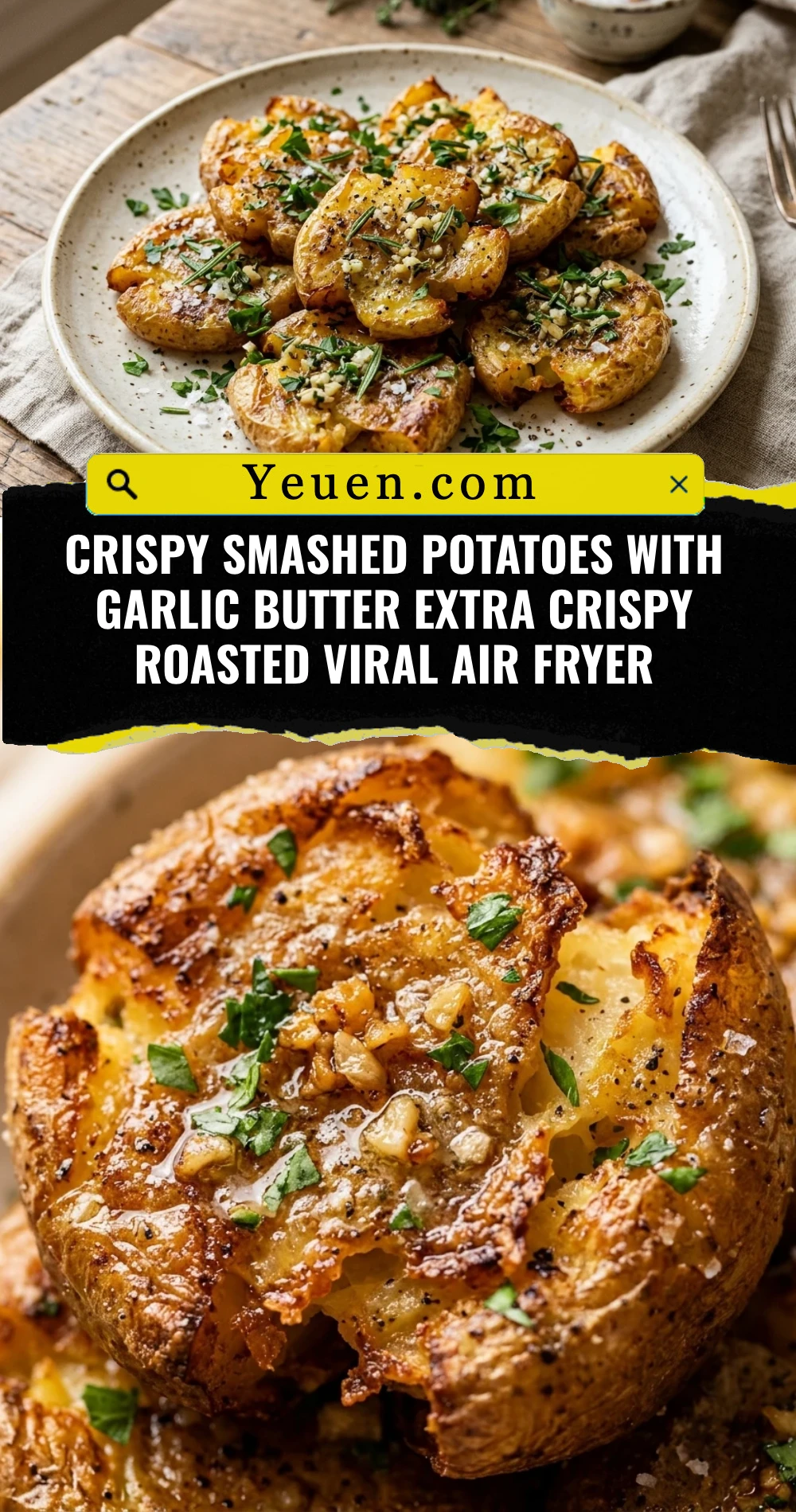 Crispy Smashed Potatoes With Garlic Butter Extra Crispy Roasted Viral Air Fryer