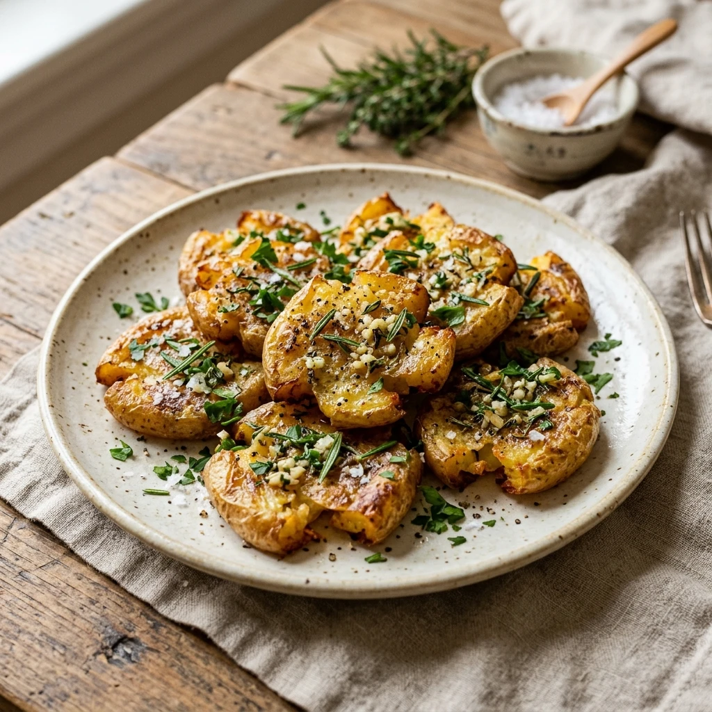 Crispy Smashed Potatoes With Garlic Butter Extra Crispy Roasted Viral Air Fryer