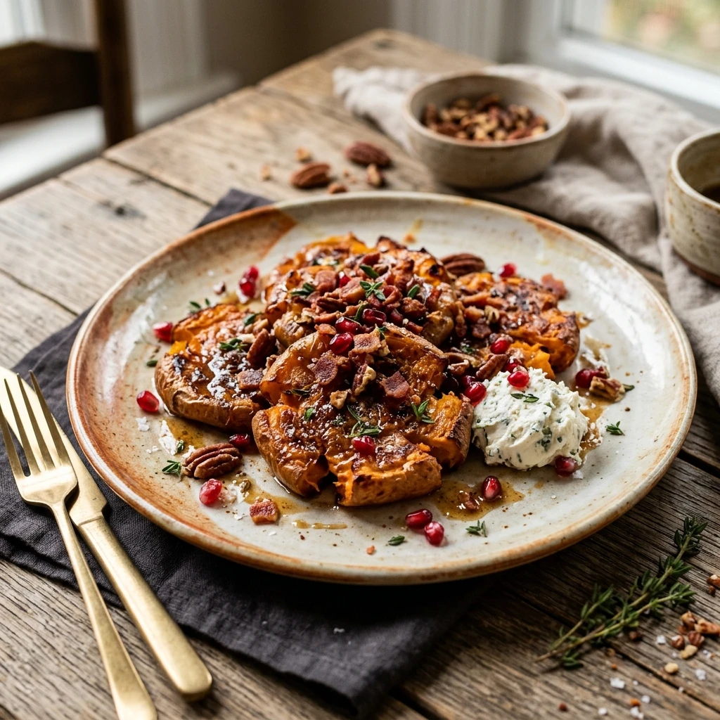 Crispy Smashed Sweet Potatoes Fall Roasted