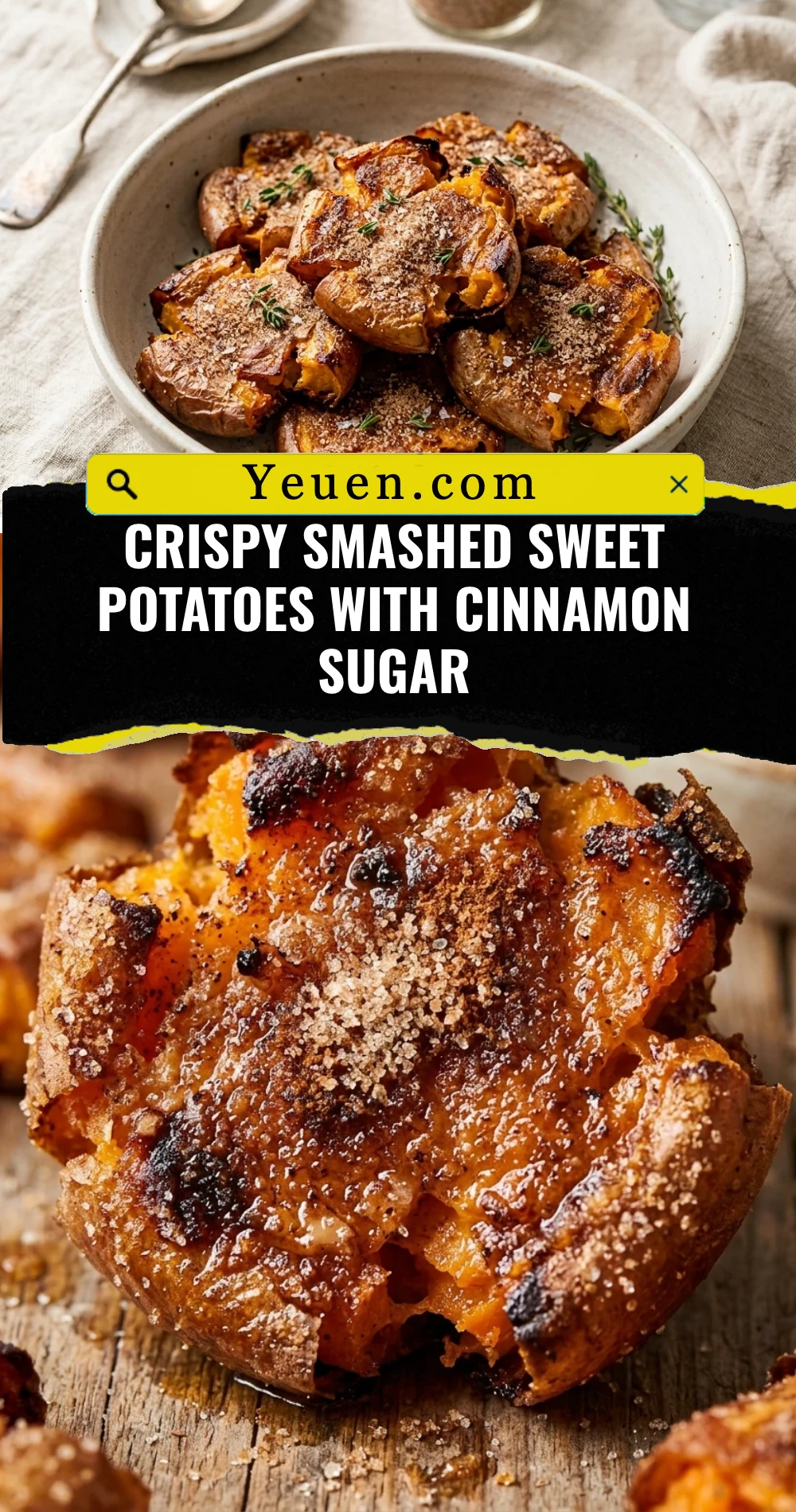 Crispy Smashed Sweet Potatoes With Cinnamon Sugar