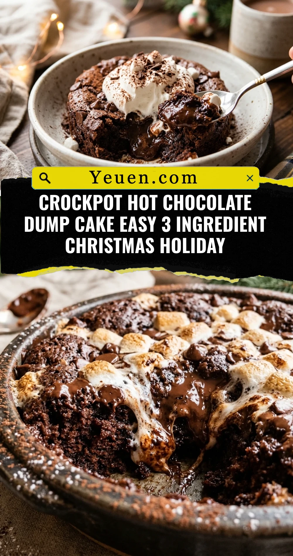Crockpot Hot Chocolate Dump Cake Easy 3 Ingredient Christmas Holiday