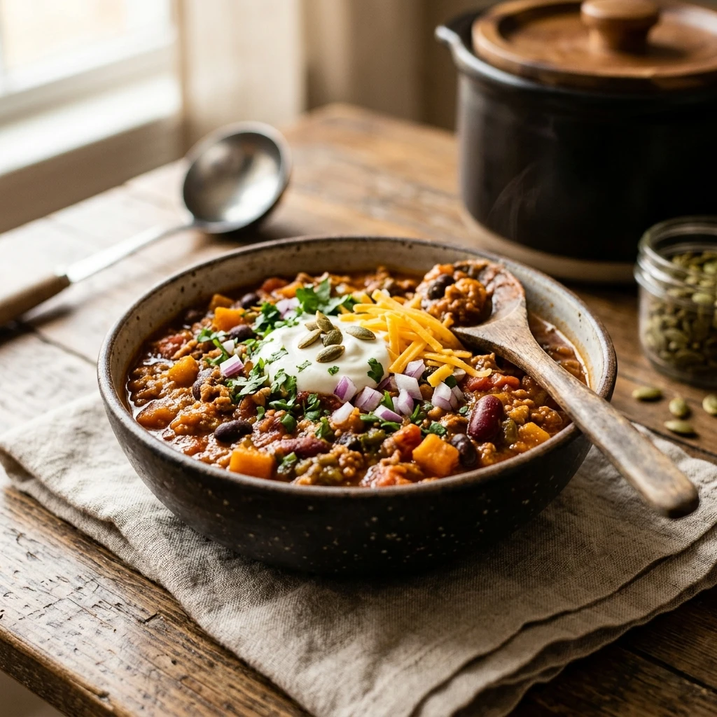 Crockpot Pumpkin Chili - Set & Forget Dinner