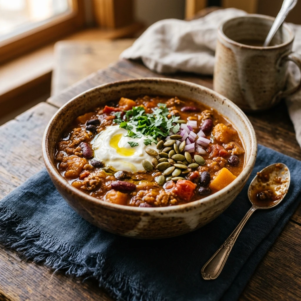 Crockpot Pumpkin Chili - Set & Forget Dinner