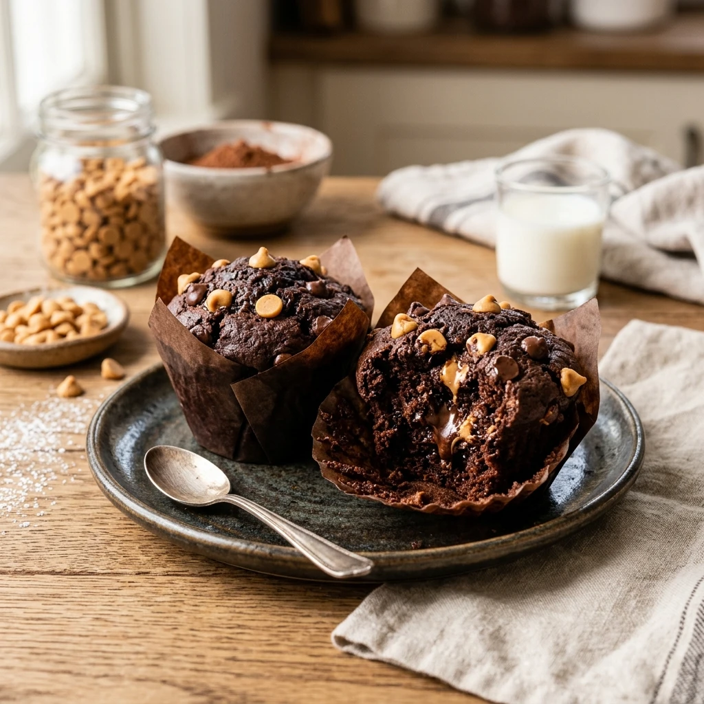 Double Chocolate Muffins With Peanut Butter Chips