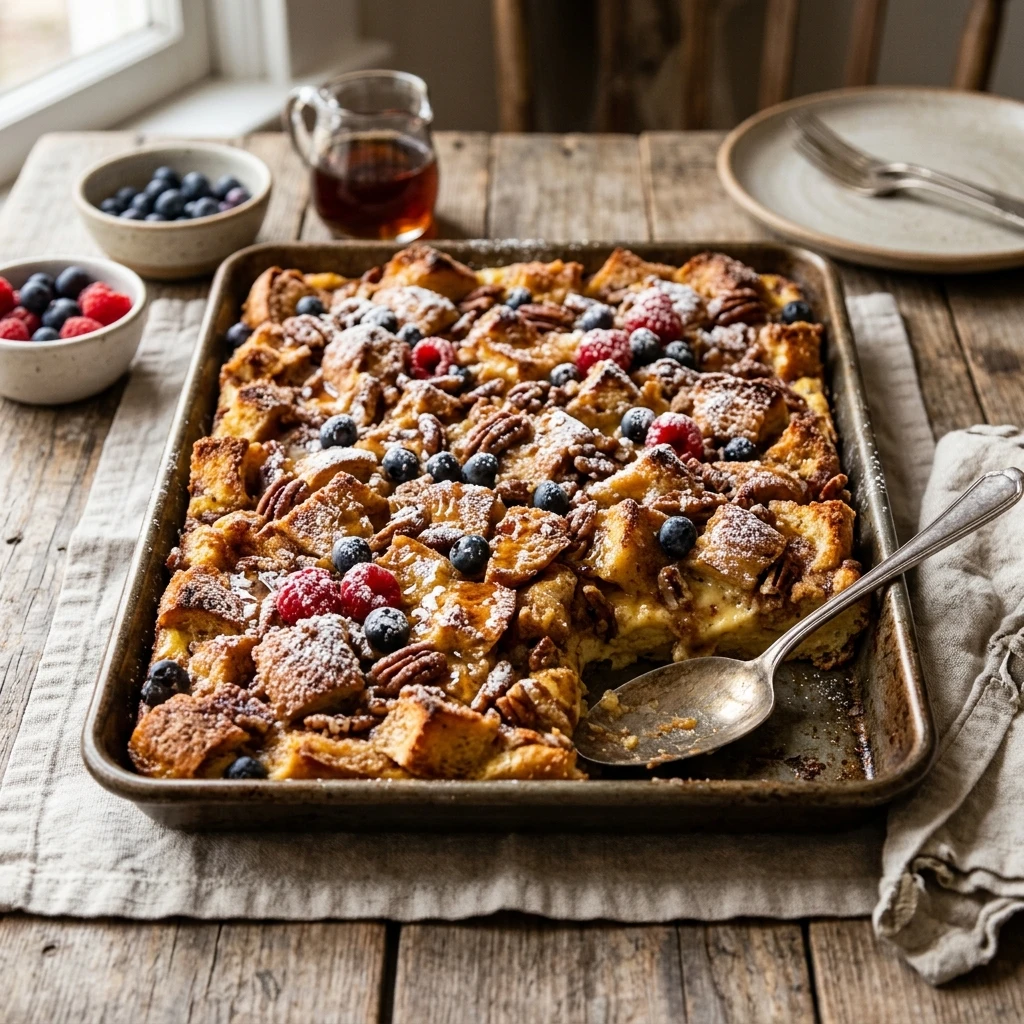 Dump And Bake French Toast Casserole Sheet Pan With Cinnamon