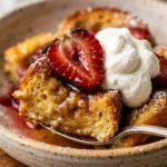 Dump And Bake French Toast With Strawberries And Whipped Cream