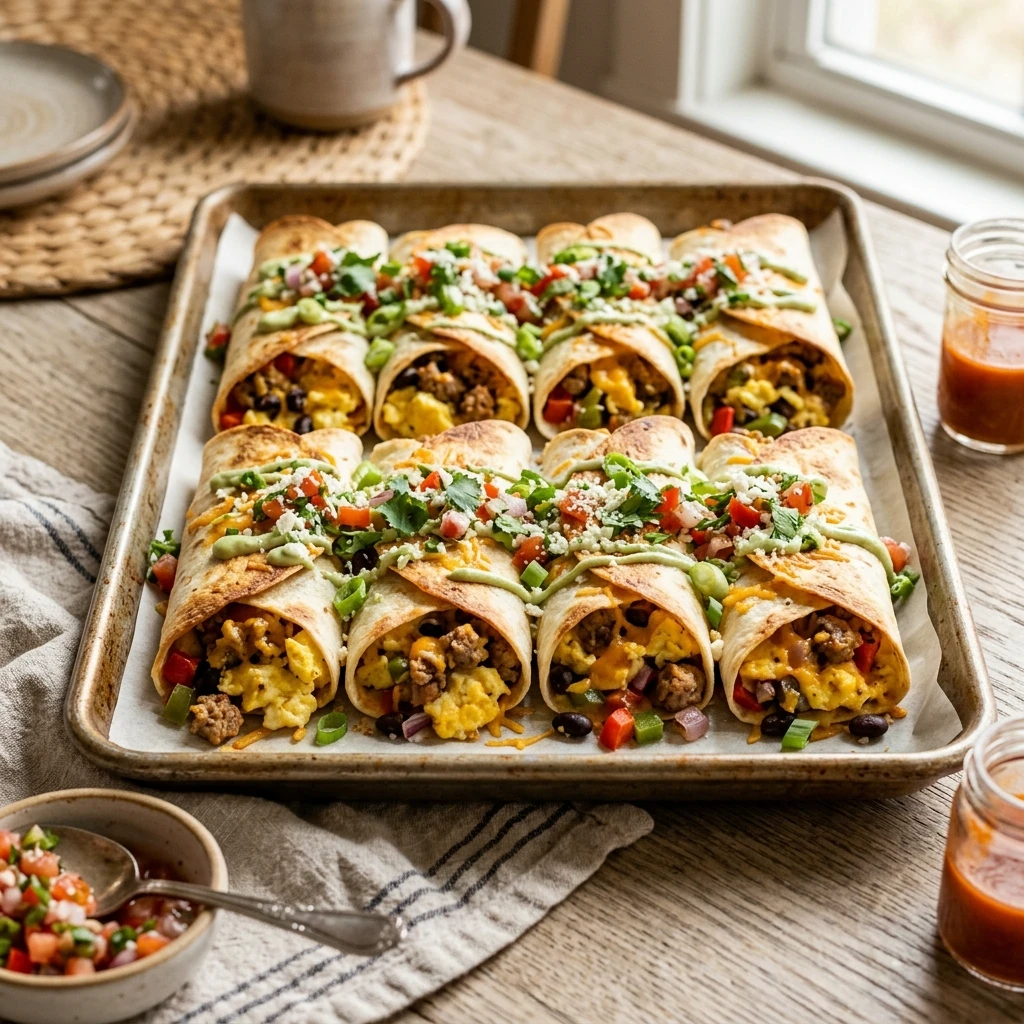 Dump And Bake Sheet Pan Breakfast Burritos With Sausage And Eggs
